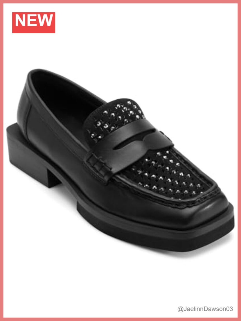 Studded Heeled Loafer Leather Cushioned Insole Women's Shoes